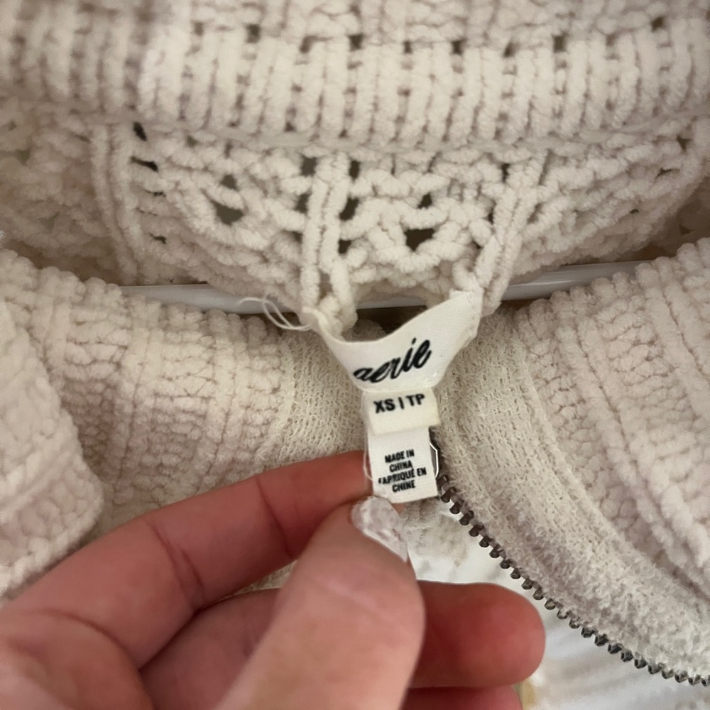 Aerie Chunky Chenille Cable Knit Quarter Zip Sweater Cream XS - Picture 7 of 7